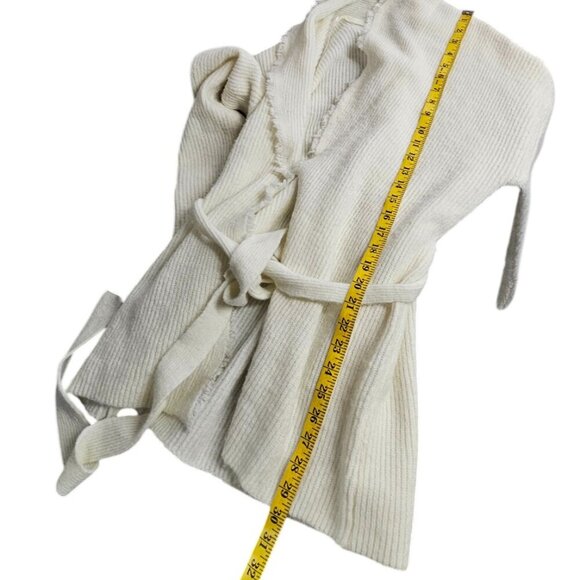 FRYE Womens Salt Breeze Cardigan, Large, Cream, Soft Knit Fringe, Tie Waist - Picture 7 of 9